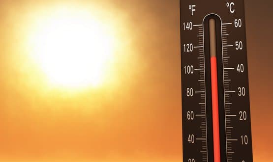 A thermometer reading a high temperature