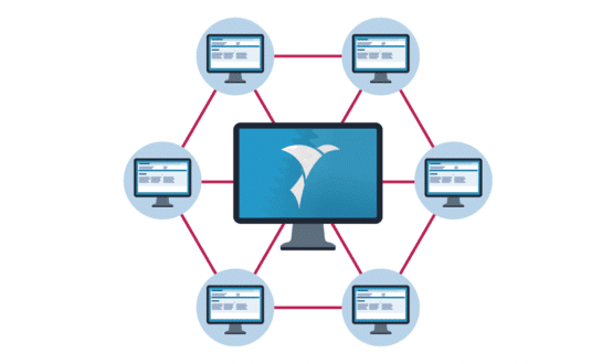 A graphic showing linked-up computers bearing the TPP logo