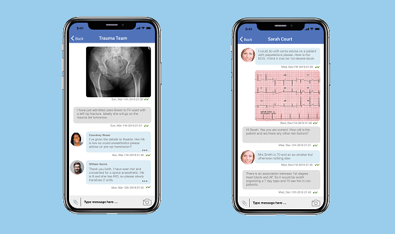 The Hospify app on a smartphone showing its messaging functions